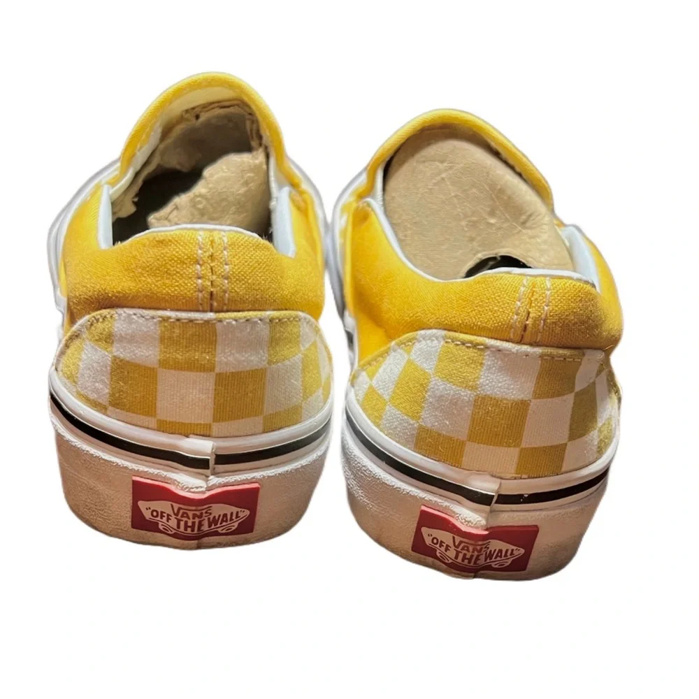 Vans Yellow and White Checkered Slip-On Sneakers - Picture 3 of 9